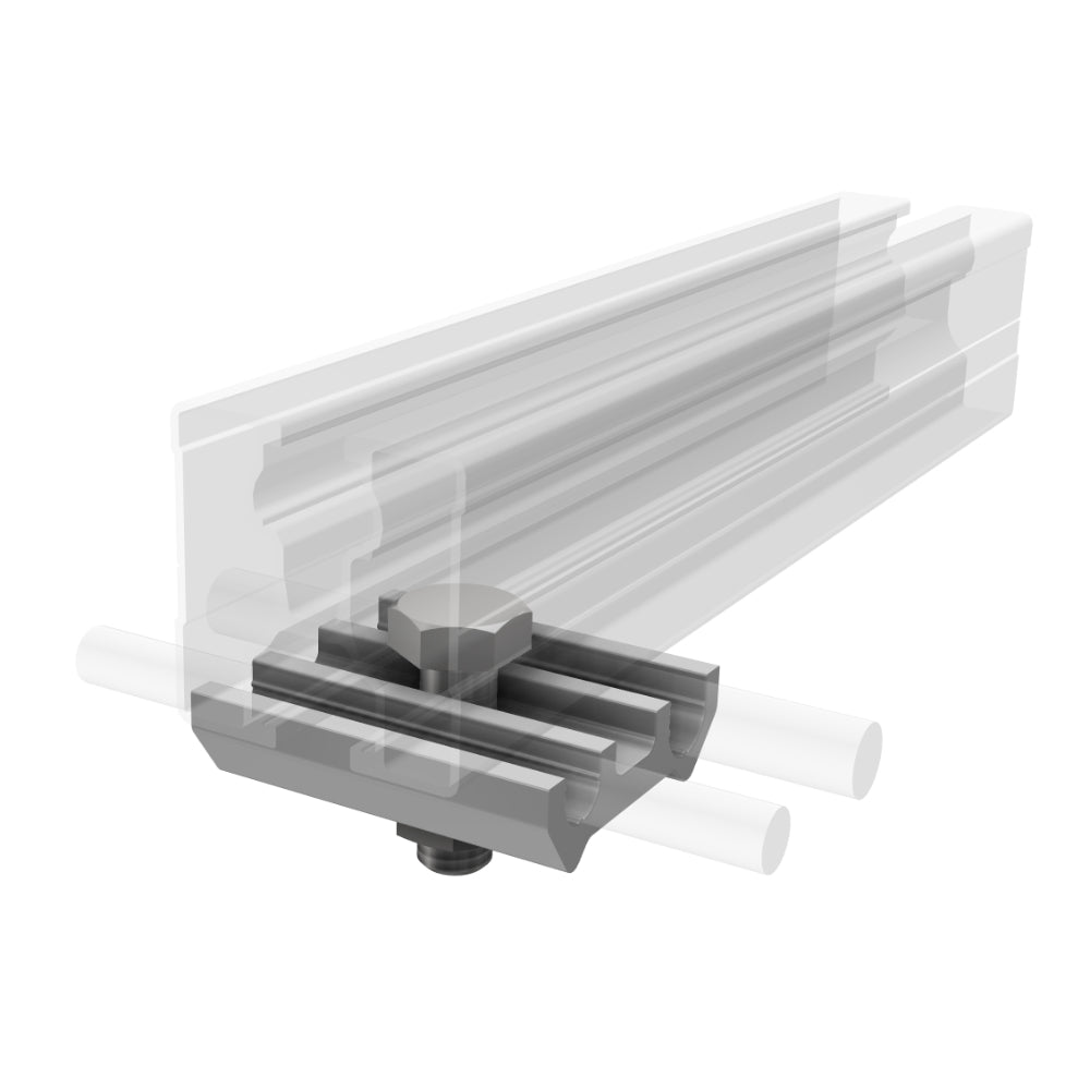 SL Rack lightning protection terminal below, for round wire Ø 8 mm and 10 mm, M10 screw included, certification according to DIN EN 62561